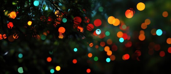 Poster - Vibrant Bokeh Effect of Colorful Unfocused Lights Against a Dark Background Creating a Festive Atmosphere