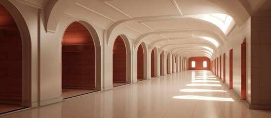 Poster - Elegant architecture of a spacious hallway featuring arches, natural light and modern design elements creating a serene atmosphere.