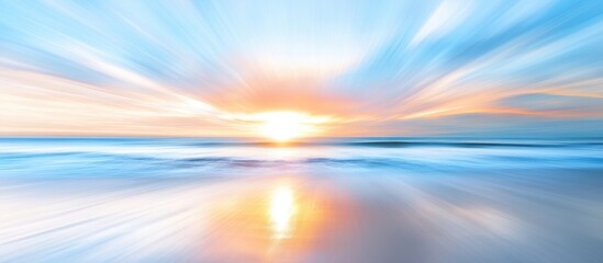 Poster - Tranquil beach sunrise captured with long exposure creating a serene soft focus effect on water and sky colors