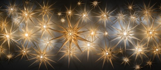 Poster - illuminated straw stars creating a warm and festive background with sunlight reflections and glimmer