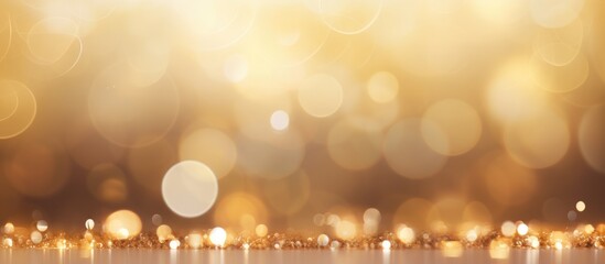Poster - golden bokeh background with soft glowing lights and ample copyspace for elegant text or branding pu