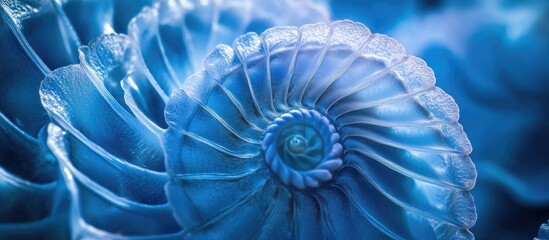 Poster - intricate close-up of a bright azure seashell showcasing spiral patterns and delicate textures under