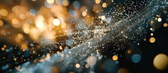 Poster - abstract shimmering bokeh lights in soft golden and blue hues creating a dreamy and festive atmosphe