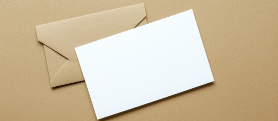 Poster - Minimalist blank white card and kraft brown paper envelope on a neutral background for personalized invitations or messages
