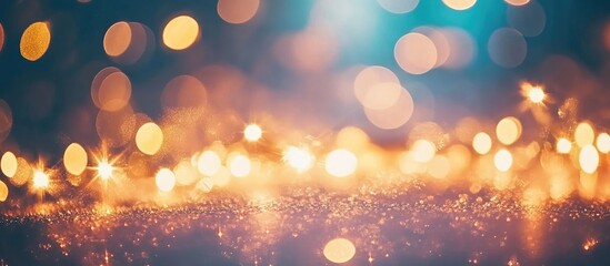 Poster - bokeh holiday backdrop with defocused sparkles in a retro style featuring warm golden lights and a s