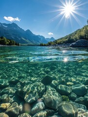 Wall Mural - Sun shining on calm water