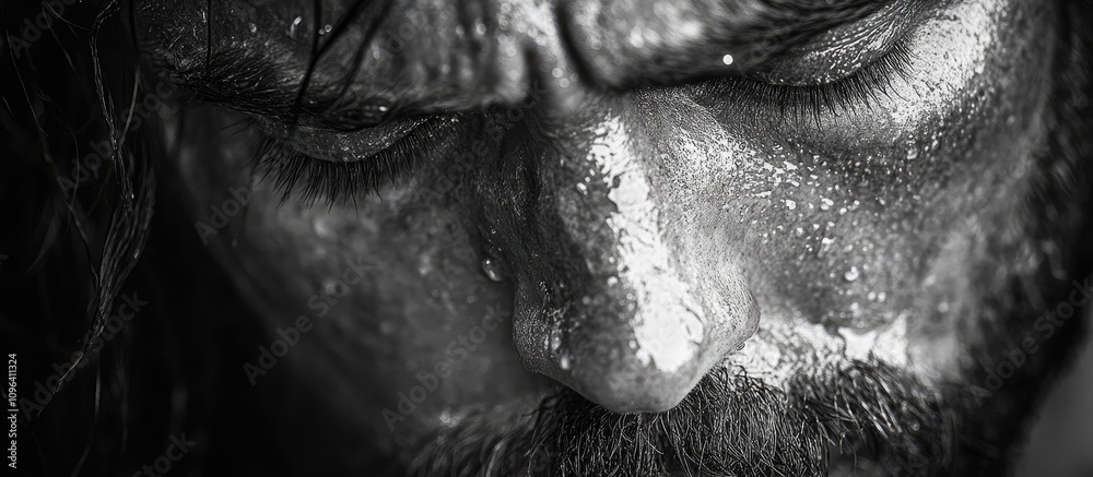 Intense close-up of a man weeping passionately with emotional ...