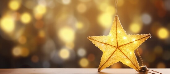 Poster - Christmas star decoration with warm yellow bokeh background creating a festive and enchanting holiday atmosphere for seasonal celebrations