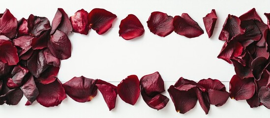 Aufkleber - Red rose petals framing a blank space on a white background ideal for romantic greetings wedding invitations or Women's Day cards.