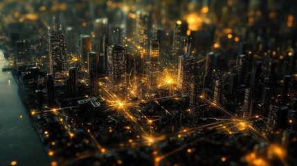 Poster - A cityscape with a lot of lights and buildings