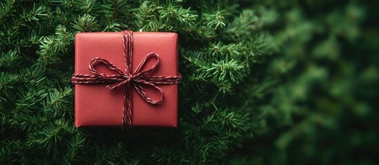 Poster - Red gift box with bow on lush green grass background viewed from above, symbolizing celebration, rewards, and special occasions.