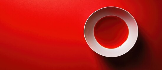 Poster - Minimalist plate presentation on vibrant red background emphasizing color contrast and elegance in dining aesthetics