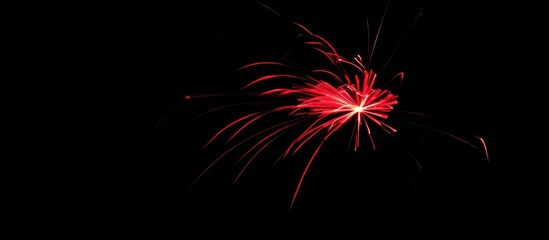 Poster - Vivid red fireworks bursting in the night sky creating a stunning visual display and festive atmosphere