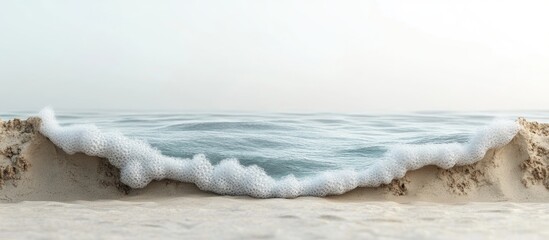 Poster - Serene ocean waves gently lapping at a sandy beach with ample space for text and messaging in a tranquil coastal setting.