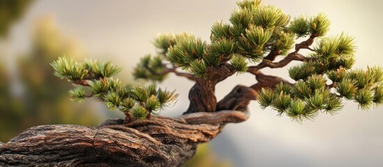Aufkleber - Pine tree showcasing vibrant new shoots and intricate bark in summer light against a softly blurred natural background