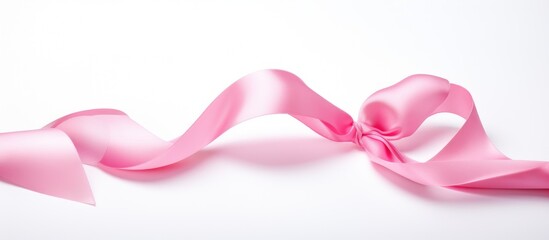 Aufkleber - Pink satin ribbon elegantly draped with a bow on a clean white background for decorative presentations and gift wrapping themes
