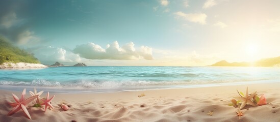 Aufkleber - Serene beach landscape with gentle waves golden sand and vibrant tropical nature ideal for travel relaxation themes