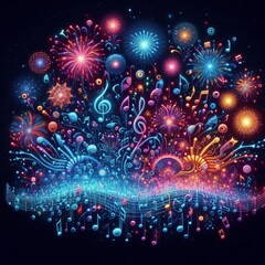 Poster - fireworks notes explode in colorful firework like patterns
