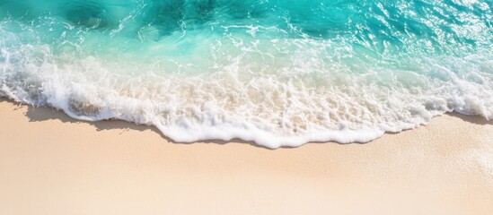 Poster - Tranquil beach scene with gentle waves lapping at soft sandy shore under bright summer sunlight