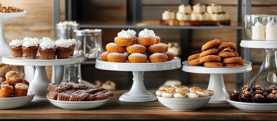 Poster - Elegant dessert table display featuring an array of delicious sweets and pastries perfect for celebrations and special occasions