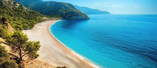 Leinwandbilder - Patara Beach Serene Coastal Landscape with Turquoise Waters and Scenic Mountains