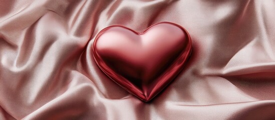 Poster - Satin heart beautifully placed on soft fabric showcasing elegance and romance perfect for Valentine's Day or wedding themes