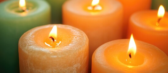Poster - Relaxing orange and green candles creating a tranquil ambiance for moments of peace and calmness in any setting