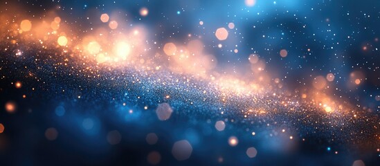 Poster - Vibrant bokeh backdrop with hexagonal shapes glowing in blue and gold hues creating a dreamy and abstract background design