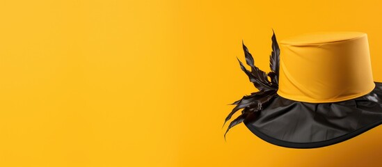 Aufkleber - Paper fool's hat featuring black feathers on vibrant yellow backdrop for festive celebration and party themes.