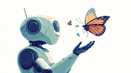 Poster - A humanoid robot observing a butterfly with an outstretched hand