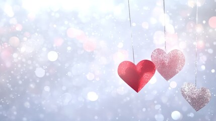 Wall Mural - Festive sparkling hearts on a glittery background