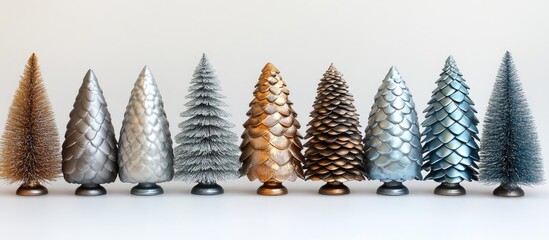 Poster - Metallic Christmas tree decorations in various colors displayed against a clean white background for festive holiday themes and decor.