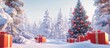 © -Quantum Pixels- - Winter wonderland scene featuring a decorated Christmas tree, vibrant presents, and a serene snowy landscape, ideal for festive backgrounds.
