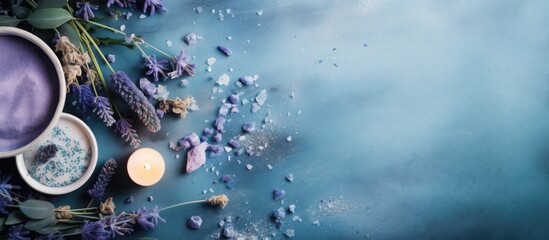 Aufkleber - Relaxing spa background with lavender and crystals for aromatherapy wellness greeting card and handmade cosmetics promotion
