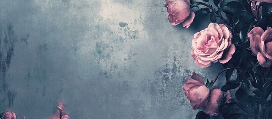 Aufkleber - Delicate Pink Roses on Textured Gray Background for Elegant Backdrop Design and Floral Composition