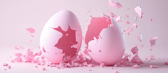 Aufkleber - Cracked pink Easter egg fragments scattered on a soft background symbolizing new beginnings and spring celebrations