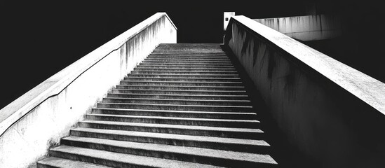 Poster - Stark black and white image of ascending stairs creating a dramatic upward perspective and strong geometric lines