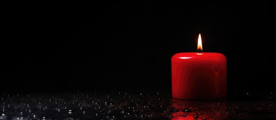 Poster - Elegant red candle flickering against a sleek black leather background creating a warm and sophisticated ambiance for decor and relaxation.