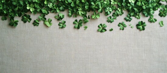 Poster - St Patrick's Day decorative shamrock border on a linen background for festive celebrations and themed events.