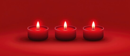 Poster - Trio of glowing red candles illuminated against a vibrant red backdrop creating a warm and inviting ambiance for festive occasions.