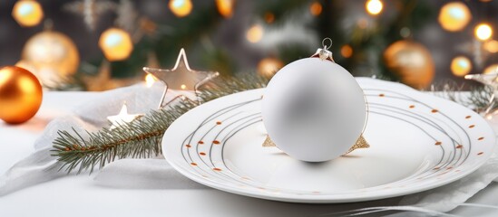 Aufkleber - Star shaped plate with decorative Christmas elements displaying a blank mockup for holiday meal presentation and festive atmosphere