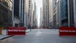 © Passakorn - Travel Restrictions and Visa Requirements , Empty city street with 'Restricted Access' signs prominently displayed, surrounded by tall buildings and a quiet atmosphere.