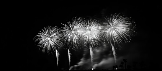 Aufkleber - Spectacular black and white fireworks display illuminating the night sky in a vibrant celebration event