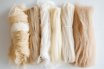 Poster - Assortment of beige and cream colored yarn skeins.