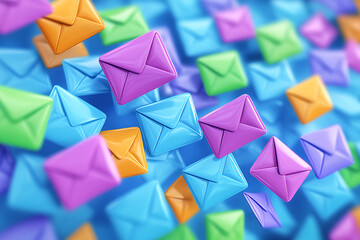Poster - Colorful envelopes floating in a digital space, symbolizing communication and messaging.