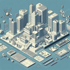 Poster - isometric view a technical drawing perspective showing all three