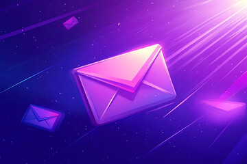 Poster - A vibrant digital illustration of floating envelopes in a cosmic background.