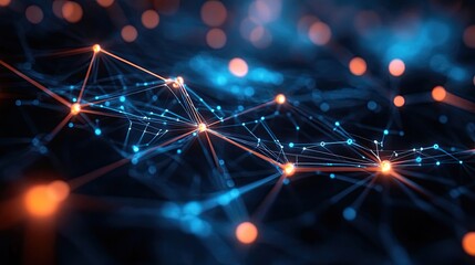 Poster - Abstract Network of Glowing Blue and Orange Lines and Nodes