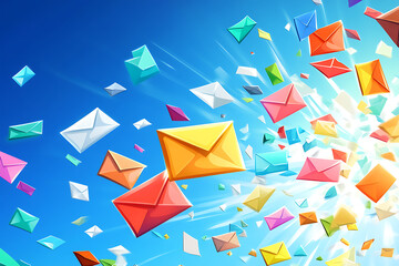 Poster - A vibrant explosion of colorful envelopes representing digital communication and messages.