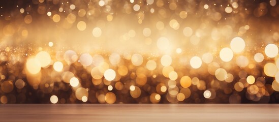 Poster - Elegant abstract golden bokeh background with shimmering light orbs for festive and creative design projects.